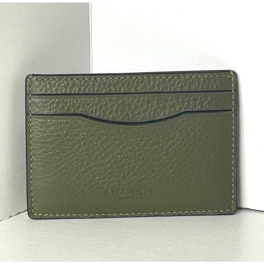 Coach Card Case Money Clip Olive Green Crossgrain Leather Mens CDC79 - Picture 8 of 8